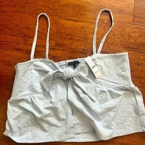 J Crew Women's Seersucker Tie Front Tank Top Serene Blue